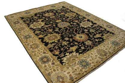 Antique Washed Black Floral Peshawar Rug Osh