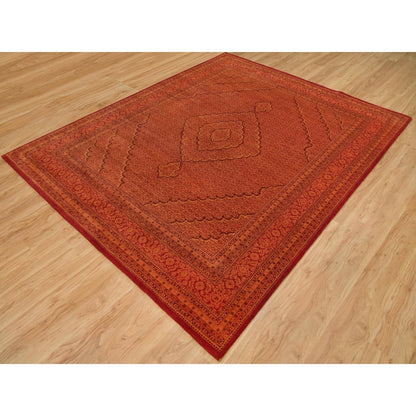 8'1"X10'1" Spicy Orange Wool And Silk Tebraz Mahi Hand Knotted Rug