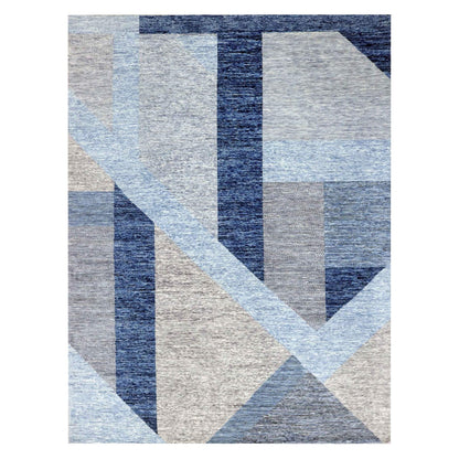 9'2"X11'10" Blue Geometric Art Deco Collection Wool Hand Knotted Rug