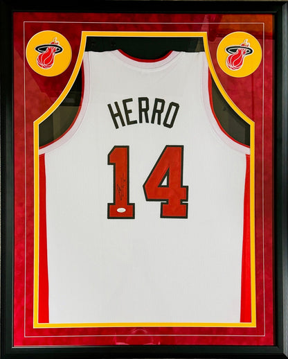 Tyler Herro Autographed Framed Miami Heat Home Jersey (Jsa)