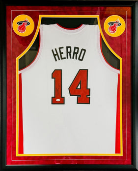 Tyler Herro Autographed Framed Miami Heat Home Jersey (Jsa)
