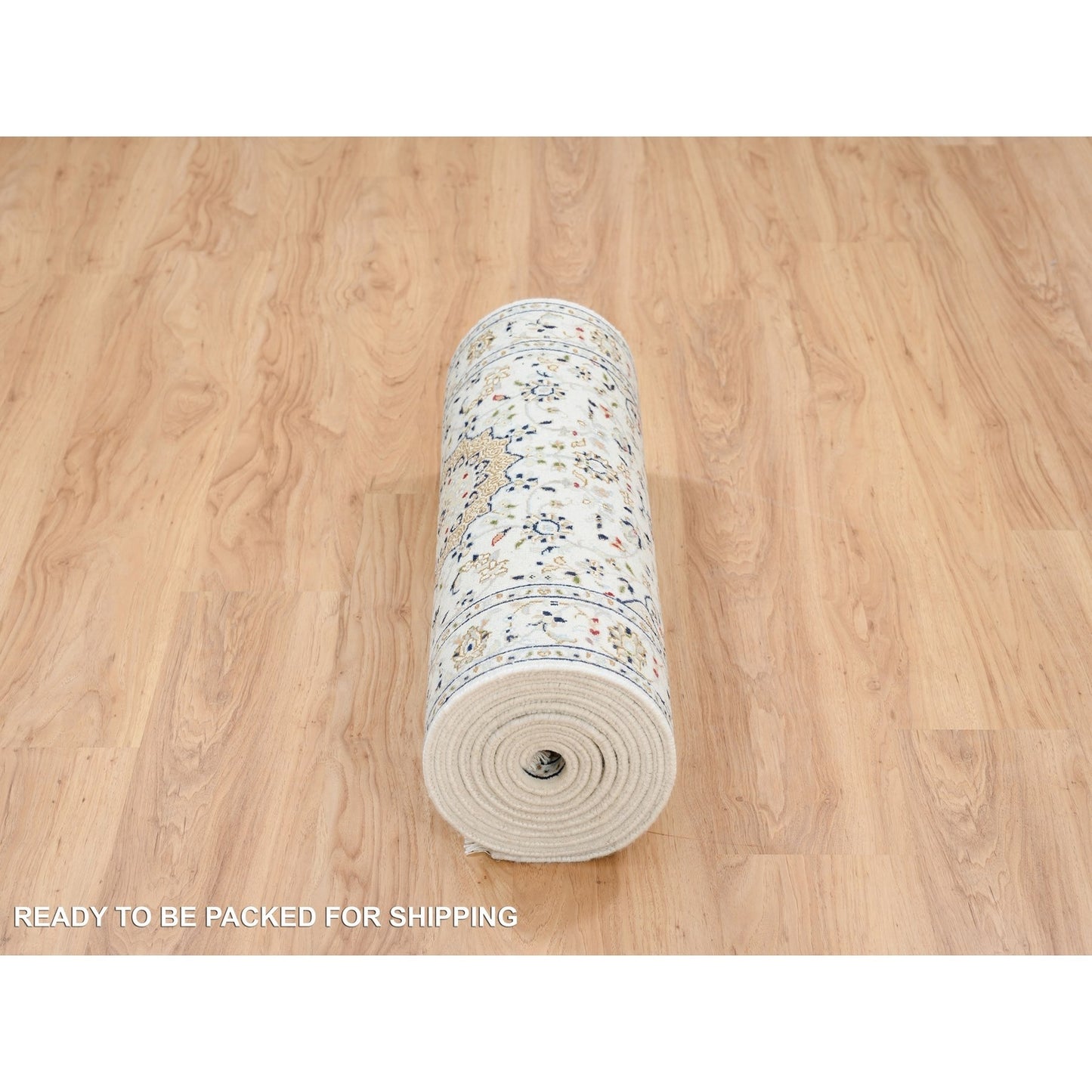 2'8"X13'3" Ivory Nain Flower Design 250 Kpsi Wool Hand Knotted Runner Rug