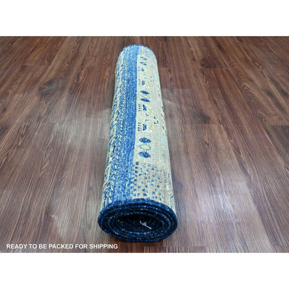 2'6"X9'8" Blue Hand Knotted Kashkuli Animal Figurines All Wool Runner Rug