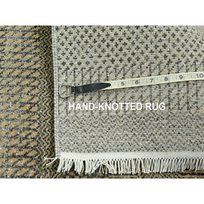 2'7"X20'4" Brown Modern Grass Design Hand Knotted Wool & Silk Runner Rug