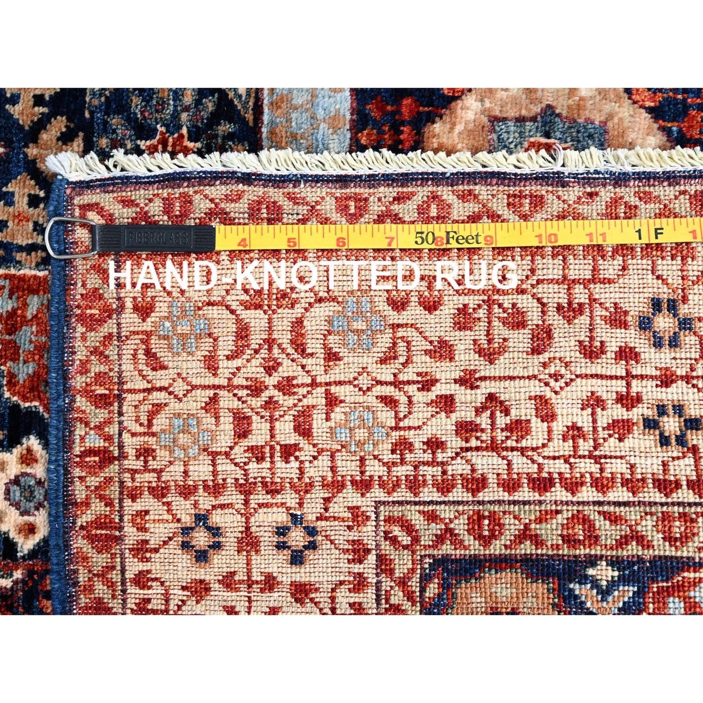 3'10"X6'3" Blue Hand Knotted Mamluk Design Pure Wool Oriental Rug