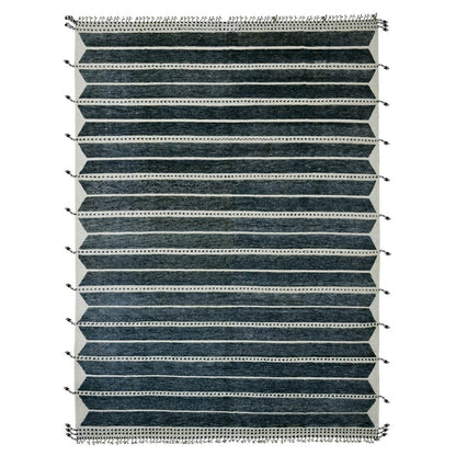 10'4"X14'2" Black Moroccan Weave Line Design Soft Wool Hand Knotted Rug
