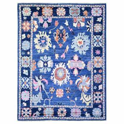 9'X11'7" Sapphire Blue Hand Knotted Afghan Angora Oushak Soft Wool Rug