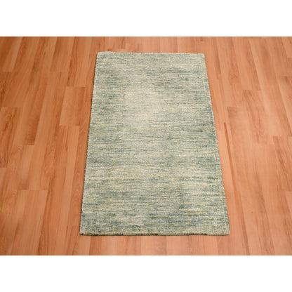 2'X3' Swamp Green Pure Sari Silk Hand Knotted Plain Solid Design Mat Rug