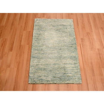 2'X3' Swamp Green Pure Sari Silk Hand Knotted Plain Solid Design Mat Rug