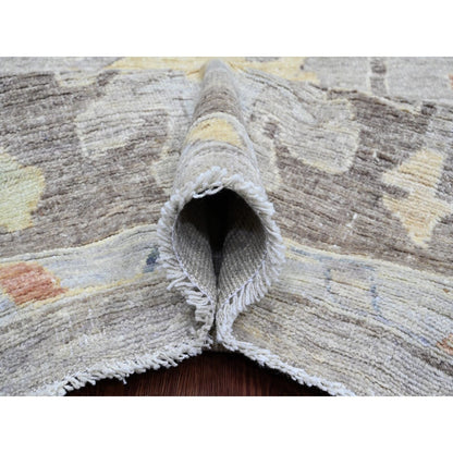 9'10"X13'6" Gray Afghan Angora Oushak Leaf Design Hand Knotted Wool Rug