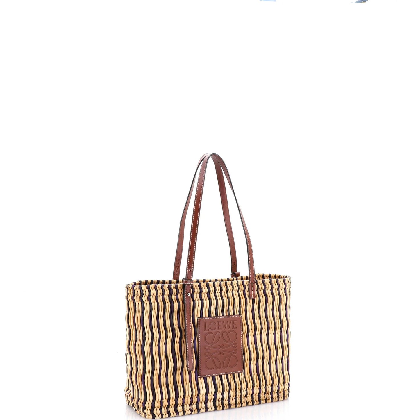 Loewe Paula'S Ibiza Square Basket Tote Woven Reed With Leather Small