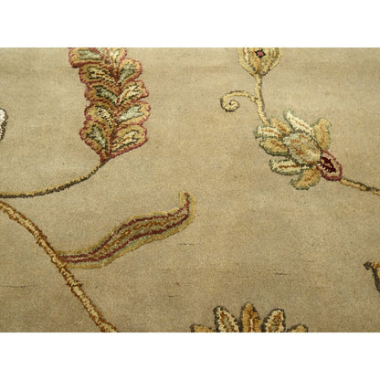 6'X8'10" Brown Hand Knotted Wool And Silk Botanical Design Oriental Rug