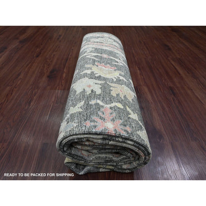 7'X12'3" Black Afghan Angora Oushak Hand Knotted 100% Wool Runner Rug