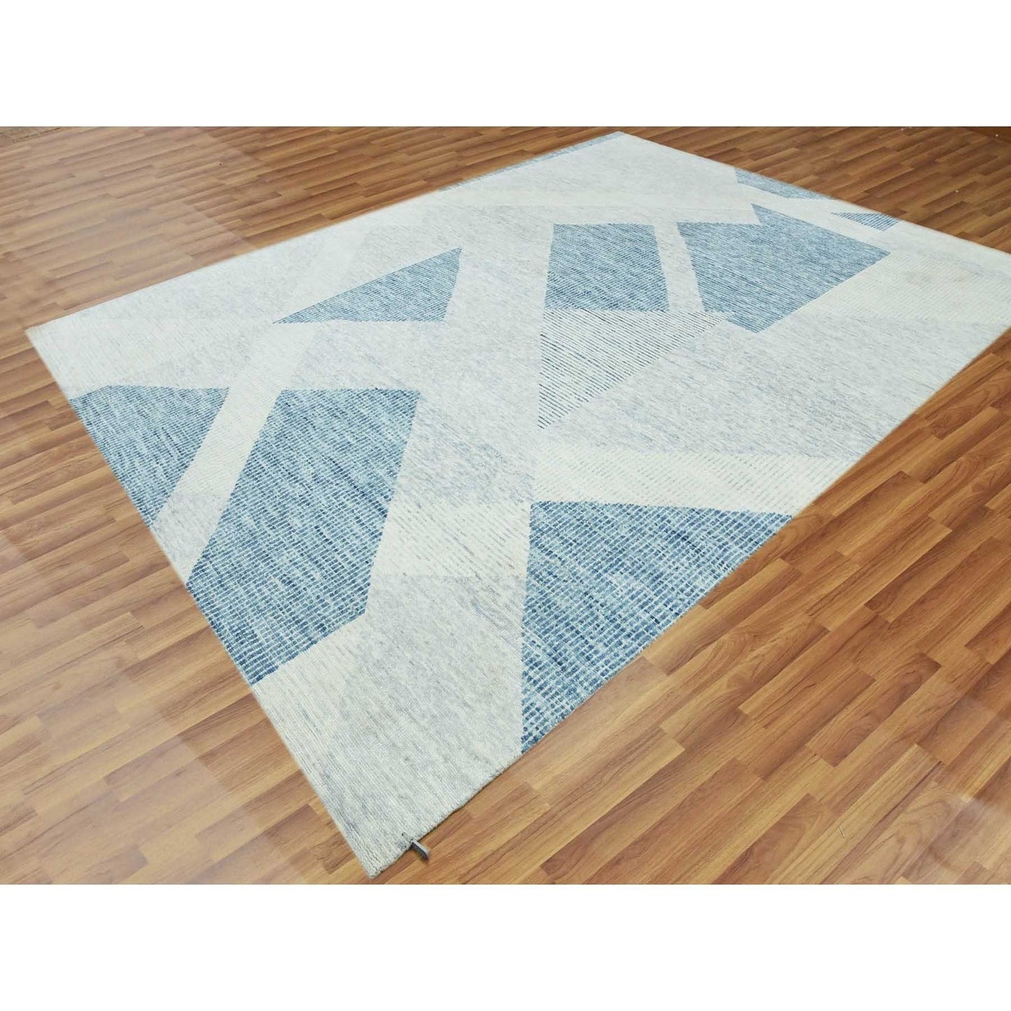 9'2"X12'3" Blue Wool Hand Knotted Geometric Art Deco Collection Rug