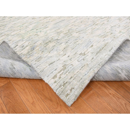 9'10"X14' Ivory Pure Silk With Wool Fluffy Collection Hand Knotted Rug