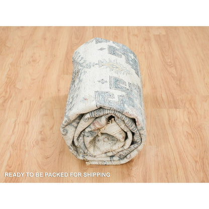 8'X10' Ivory Hand Knotted Reimagined Viss Design Pure Wool Oriental Rug