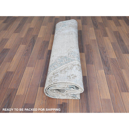 8'8"X12' Hand Knotted Ivory Vintage Farsian Karman Worn Wool Rug