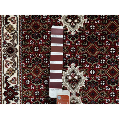 2'X8' Red Hand Knotted Fish Design Tebraz Mahi Wool And Silk Runner Rug