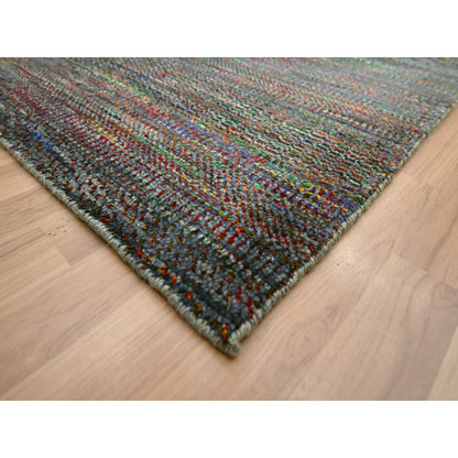 Rug 10'2"x13'10" Gray Modern Hand Knotted Grass Design Wool and Silk