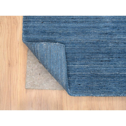 9'X11'10" Denim Blue Modern Design Soft And Plush Wool Hand Loomed Rug