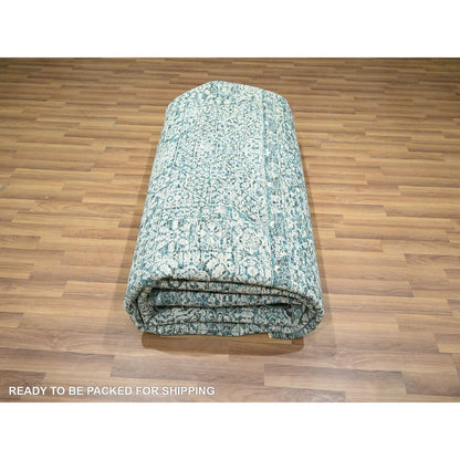 9'X12'1" Teal Pre Historic Mamluk Design Hand Knotted Wool Oriental Rug