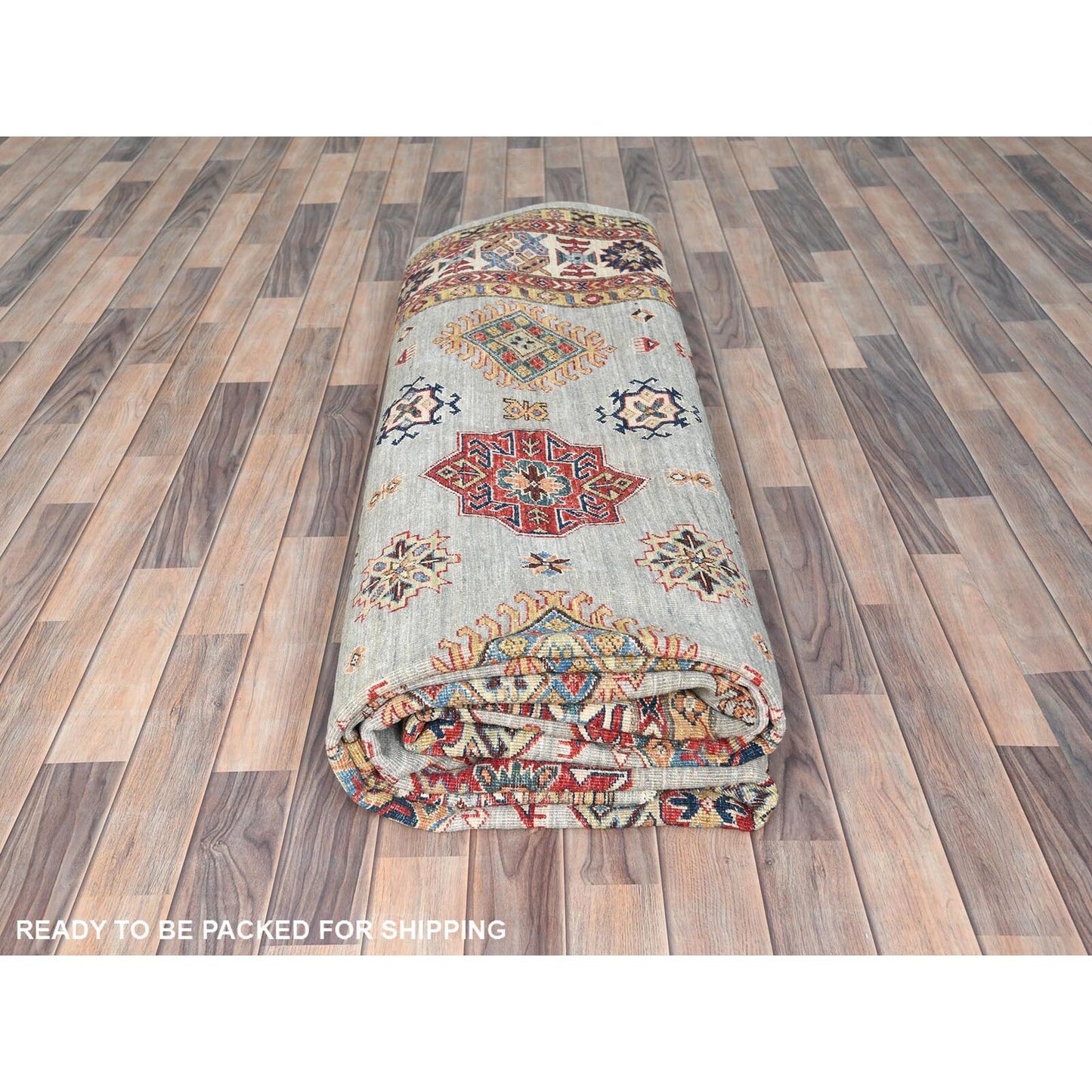 10'X13'6" Light Gray Afghan Super Kazak Soft Wool Hand Knotted Rug