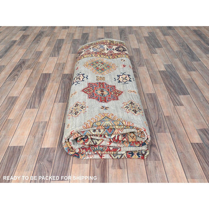 10'X13'6" Light Gray Afghan Super Kazak Soft Wool Hand Knotted Rug