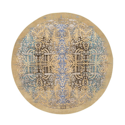 6'X6' Gold Brown Saroogh Silk With Wool Hand Knotted Round Rug