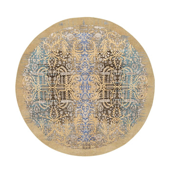 6'X6' Gold Brown Saroogh Silk With Wool Hand Knotted Round Rug