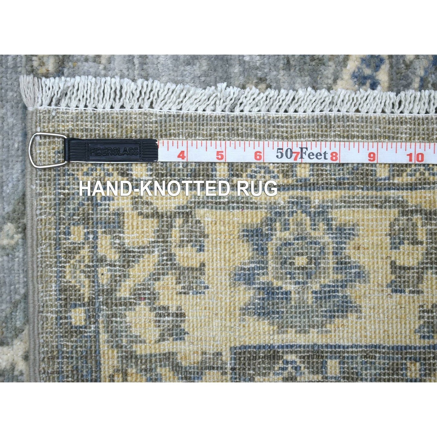 2'7"X13'1" Gray Pure Wool Hand Knotted Fine Densely Woven Runner Rug
