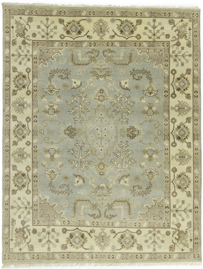 Handmade Oushak Chobi Wool Rug Light Gray Floral