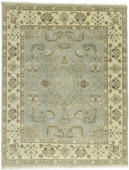 Handmade Oushak Chobi Wool Rug Light Gray Floral