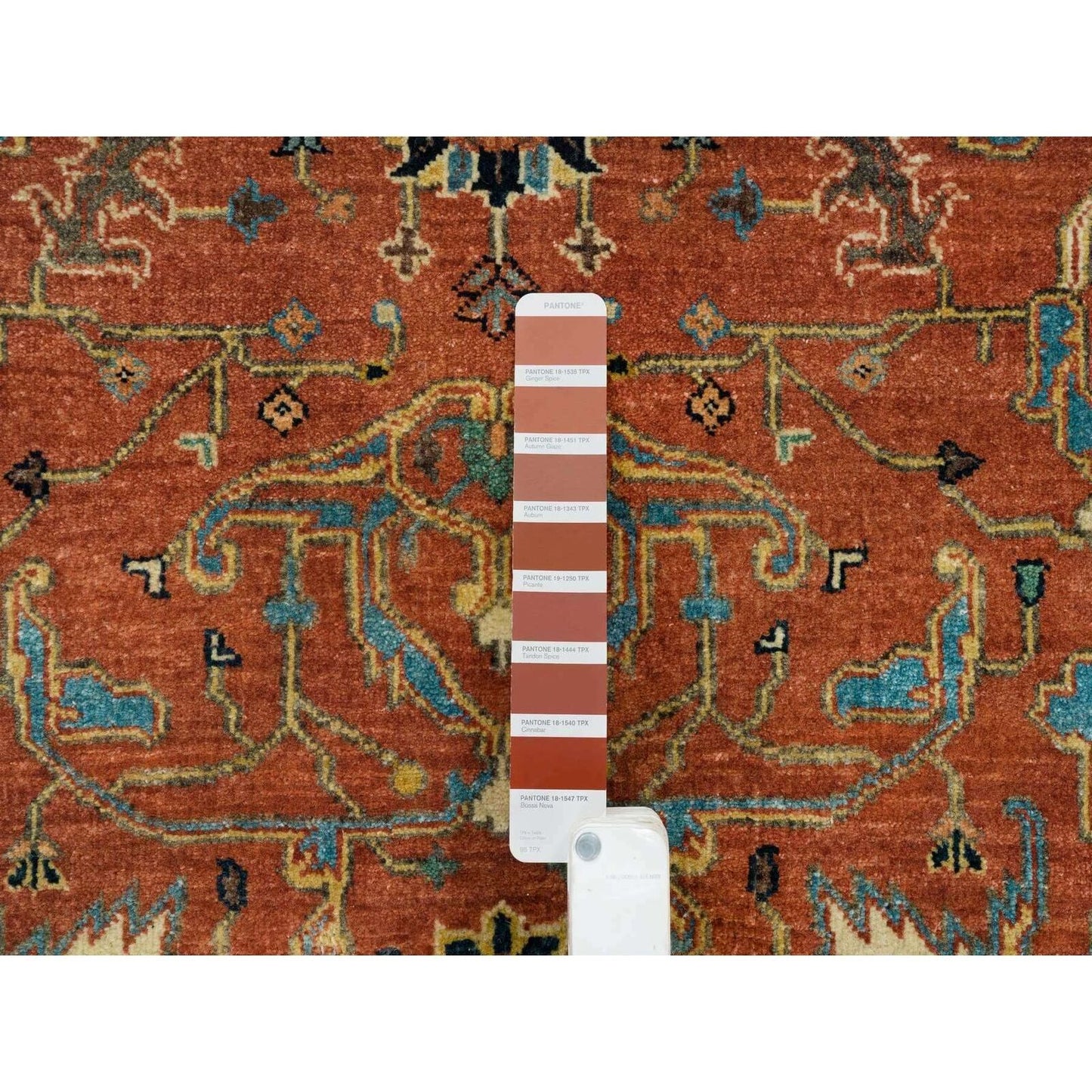 4'X10' Red Heris Re-Creation Hand Knotted Wool Wide Runner Rug