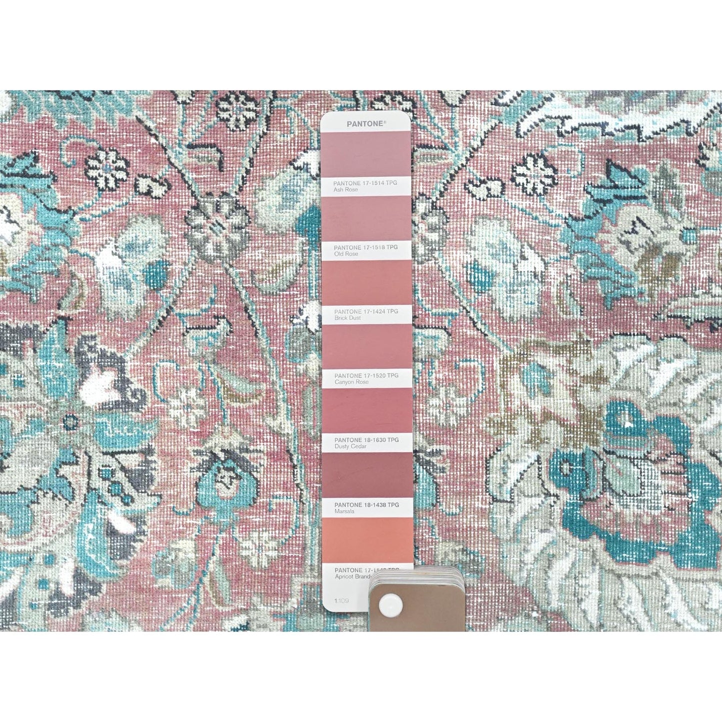 11'1"X14'7" Red Vintage Farsian Tebraz Worn Down Wool Hand Knotted Rug