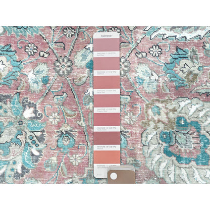 11'1"X14'7" Red Vintage Farsian Tebraz Worn Down Wool Hand Knotted Rug
