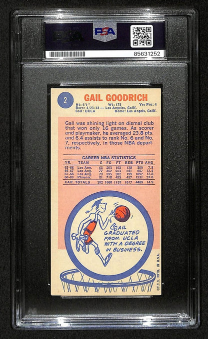 Gail Goodrich Hof Signed/Inscr 1969-70 Topps Rc Card #2 Suns Psa/Dna 201346