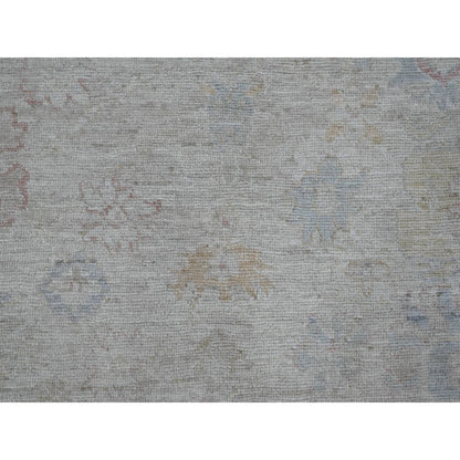 7'10"X9'8" Gray Hand Knotted Afghan Angora Oushak Leaf Design Wool Rug