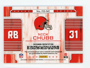 Nick Chubb 2018 Panini Rookies & Stars Patch Card #Fonc /75