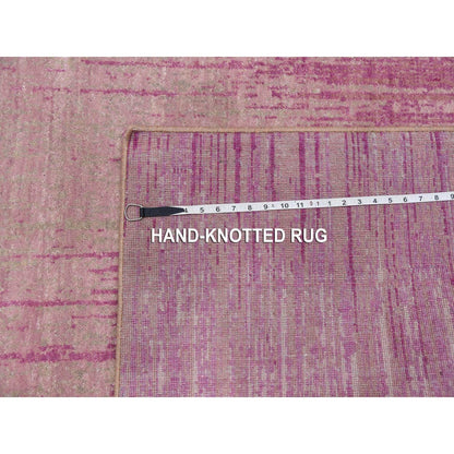 4'1"X6'2" Hand Knotted Pink Vertical Ombre Design Natural Wool Rug