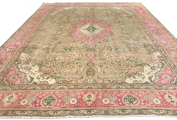 Handmade Distressed Antique Oriental Rug Floral