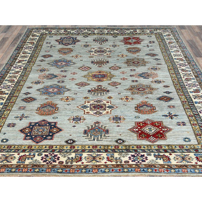 7'10"X9'10" Silver Blue Afghan Super Kazak Natural Wool Hand Knotted Rug