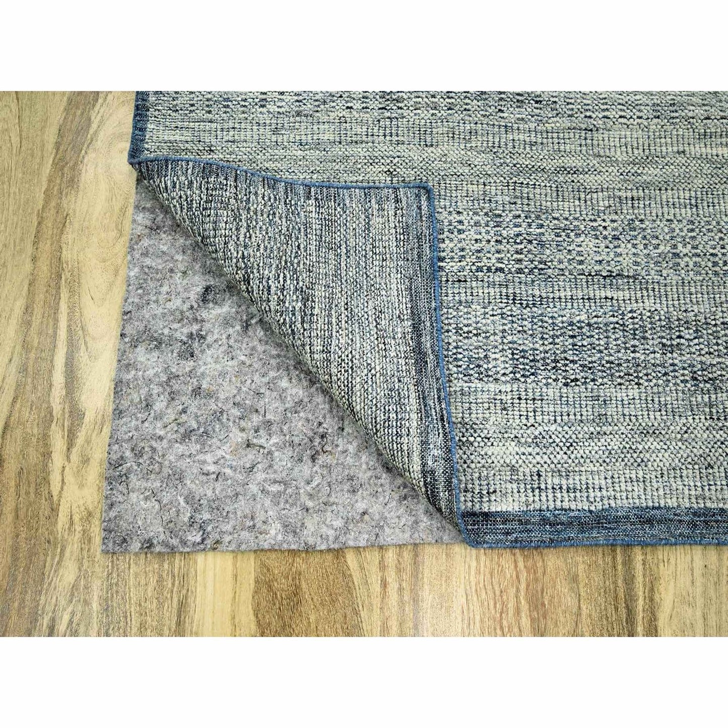 7'10"x10' Yale Blue Wool Rug Distressed Oxidized Grass Design Hand Knotted