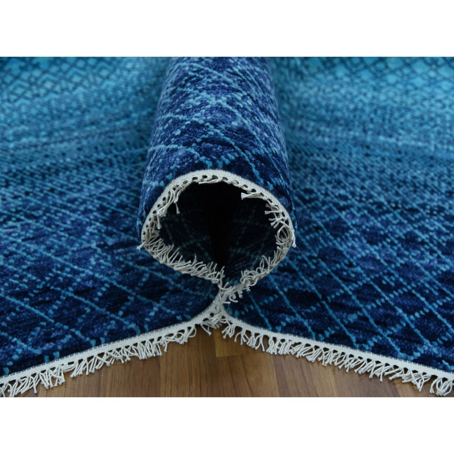 9'X11'7" Blue Pure Wool Hand Knotted Modern Chiaroscuro Collection Rug