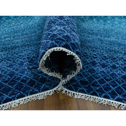 9'X11'7" Blue Pure Wool Hand Knotted Modern Chiaroscuro Collection Rug