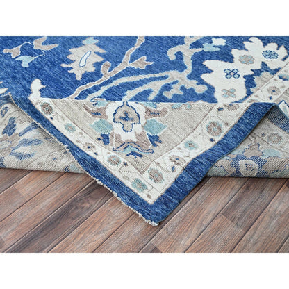 10'4"X13'6" Blue Afghan Oushak All Over Leaf Design Wool Hand Knotted Rug