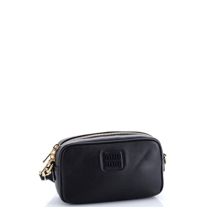 Leather Miu Logo Embossed Camera Bag