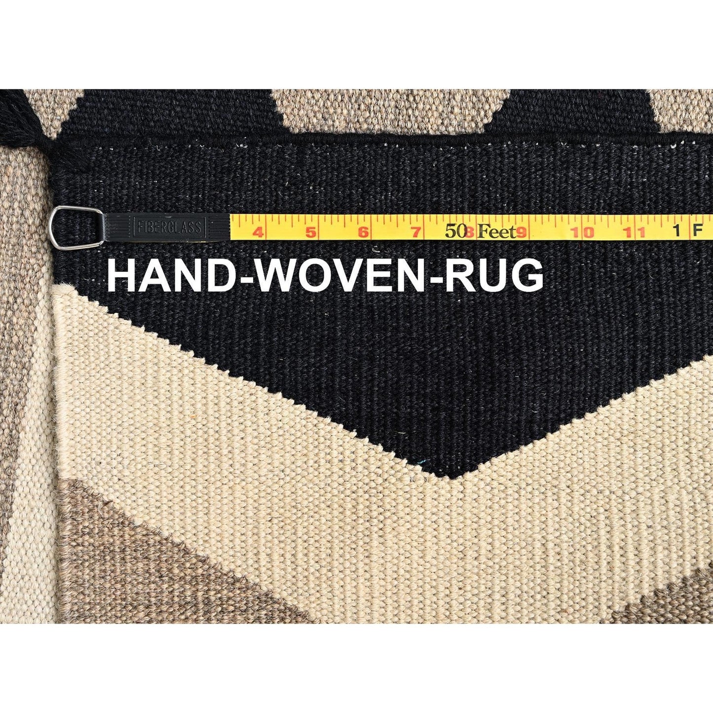 5'2"X7' Brown Pure Wool Rug American Geometric Design Flat Weave Hand Woven