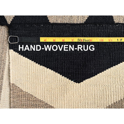 5'2"X7' Brown Pure Wool Rug American Geometric Design Flat Weave Hand Woven