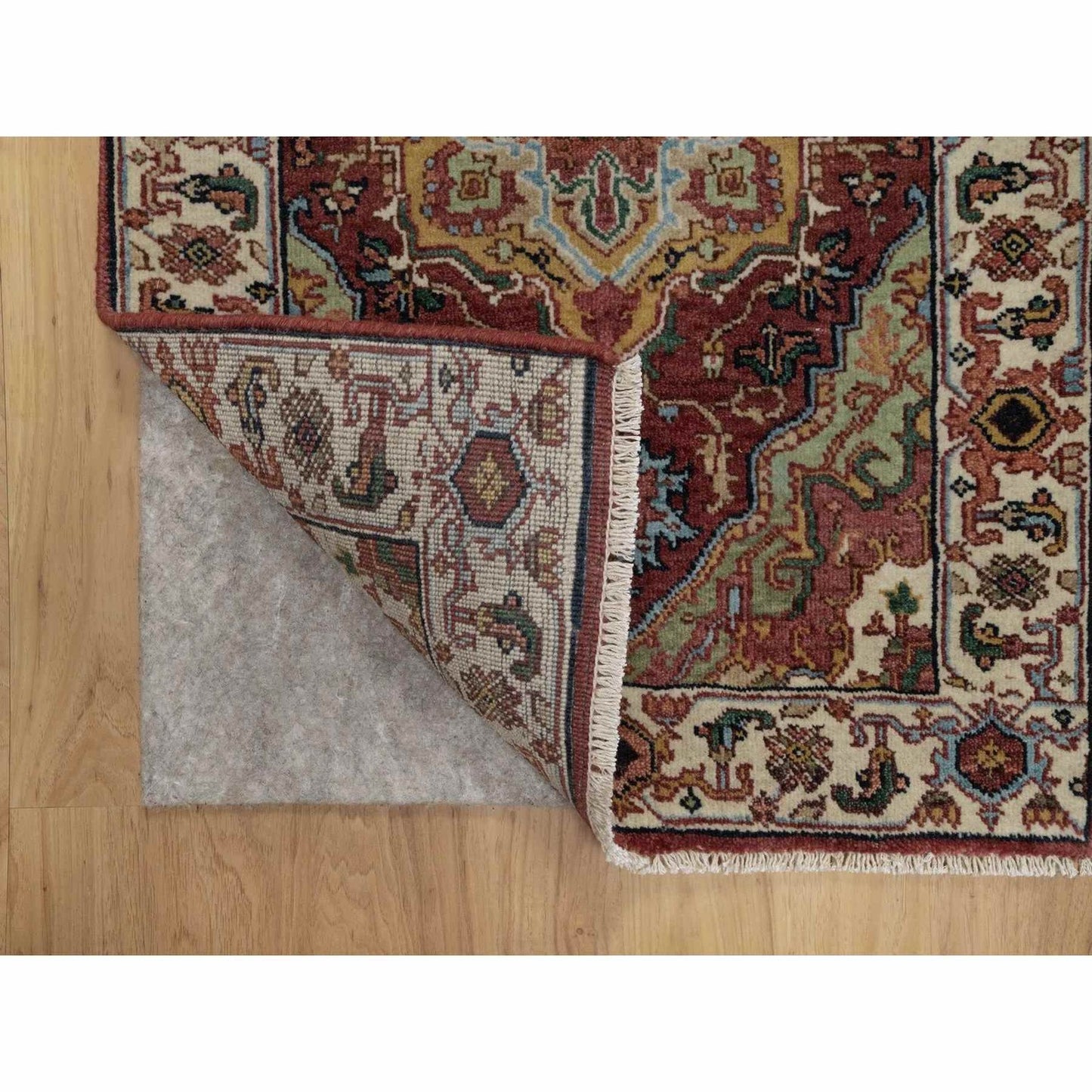 2'X3' Red Antiqued Fine Heris Hand Knotted New Zealand Wool Mat Small Rug