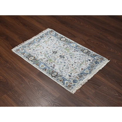 2'X3' Ice Gray Oushak Natural Wool Hand Knotted Mat Rug
